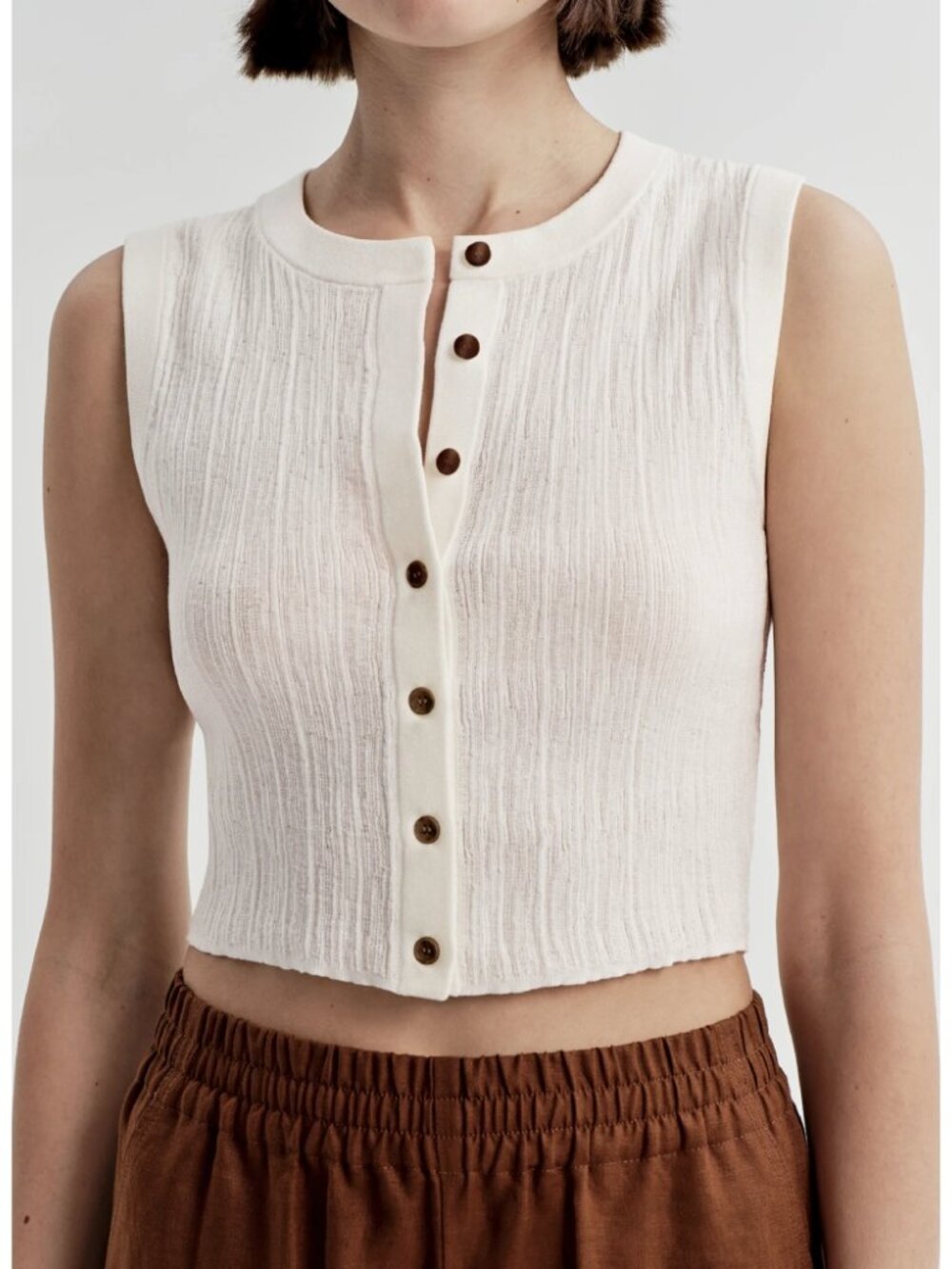 A.L.C. Lottie Fine Cotton Cropped Top Bright White Crew Neck Button Size M
